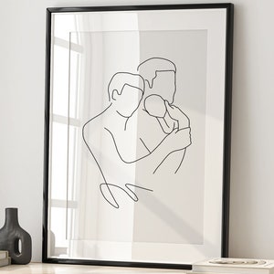 Zwei Väter, Babypartygeschenk, LGBT Baby, Gay Familie, Gay Adoption, Familien Druck, neues Baby, Familien Druck, Line Art, Line Zeichnung, Daddy Print