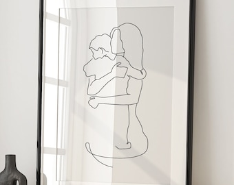 Mother and Son Print, Mother and Son Gift, Mother and Son Art, Line Art, Line Drawing, Gift for Mom, Family Wall Art, Mom Print, Drawing