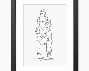 Mother Print Gift,  Family Line Art, Family Illustration, Mother and Children Print, Gift for Mom, Mum, Mothers Day Gift, Mothers Day Art