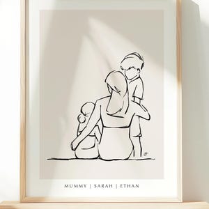 Personalised Mommy Print, Mother and Children Personalised Gift, Mummy Print Gift, Mother and Children Drawing, Personalised Print Gift