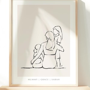 Personalised Mommy Print, Mother and Daughters Personalised Gift, Mummy Print Gift, Mother and Daughter Drawing, Personalised Print Gift