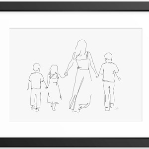 Mother and Children Drawing, Mum Portrait, Mother and Children Illustration, Birthday Gift for Mum, Mom, Mothers Day Art Print, Mom Print