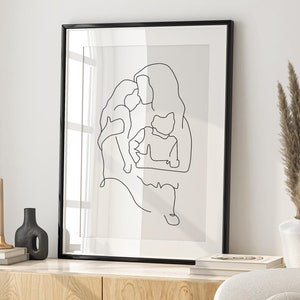 Mother and Children Art, Family Art Print, Mother and Daughter Art, Line Drawing, Mother Print Gift, Mother Art Print, Mother Portrait