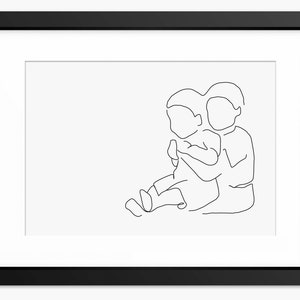 Brothers Print, New Brother Gift, Brother Drawing, Family Print, Family Drawing, Sibling Print, Brother Art, Mothers Day Gift, Line Art