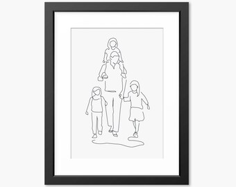 Familie Print, Familie Line Art, Familienzeichnung, Familien Illustration, Vatertagsgeschenk, Papa, Papa Geschenk, Wandkunst, Linie Zeichnung, Linie Kunst