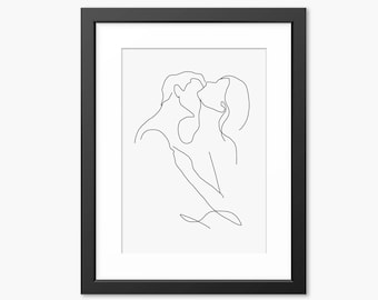 Intimate Art, Couple Kiss Line Art, Romantic Wall Art, Romance Art, Love Art Wall Decor, Minimalist Couple Line Art, Line Drawing Couple