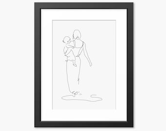 Mother and Daughter Print, Mother and Daughter Line Art, Mother and Daughter drawing, Mother and Daughter Portrait, Mothers Day Print, Gift