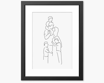 Familie Print, Familienportrait, Familie Line Art, Familienzeichnung, Geschenk für Mama, Mama, Strichzeichnung, Familie Wandkunst, Familie Illustration, Kunst