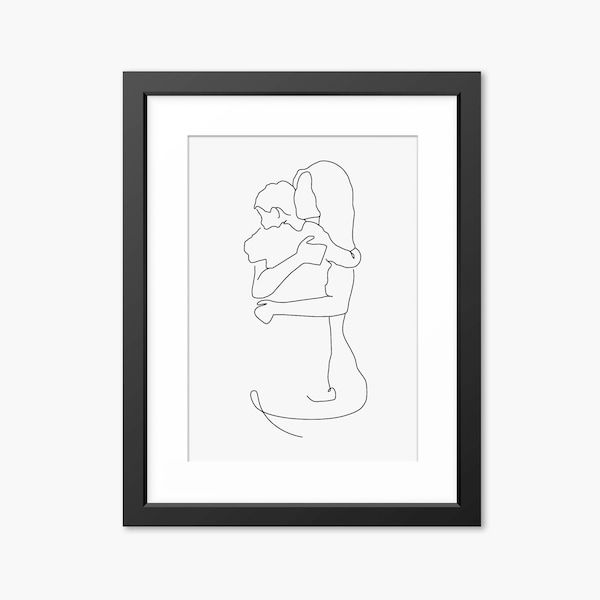 Mother and Son Print, Mother and Son Gift, Mother and Son Art, Line Art, Line Drawing, Gifts for Mom, Family Wall Art, Family Print, Decor