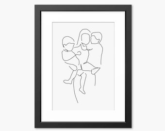 Mothers Day Print, Mother and Sons Art, Line Art, Family Print, Line Drawing, Gifts for Mom, Mum, Family Love, Personalised Print, Wall Art