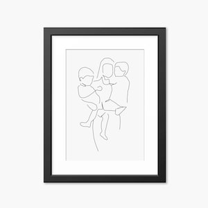 Mothers Day Print, Mother and Sons Art, Line Art, Family Print, Line Drawing, Gifts for Mom, Mum, Family Love, Personalised Print, Wall Art