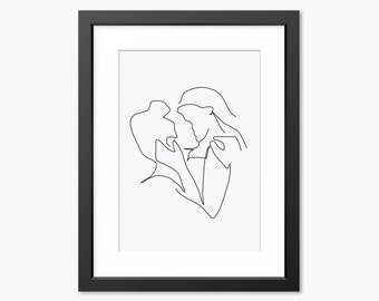 Valentines Gift, Valentines Day Gift for Her, for him, Valentines Day Print, Decor, Line Art, Line Drawing, Love Print, Couple Illustration