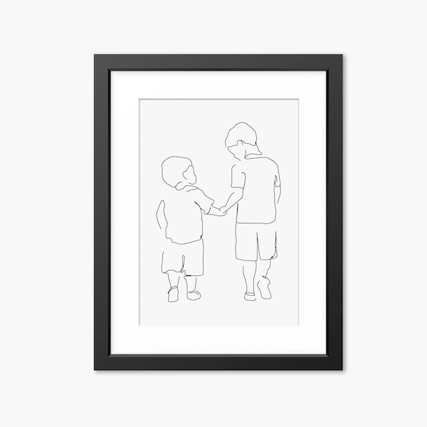 Brothers Gift, Brothers Print, Brothers Wall Art, Family Print, Gifts for Mom, Mum, Sons, Children Prints, Family Wall Art, Line Art