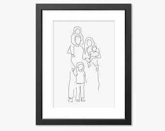 Familie Line Art, Familie Print, Familien Illustration, Familienzeichnung, Line Art, Vatertagsgeschenk, Geschenk für Papa, Wandkunst, Strichzeichnung, Familie