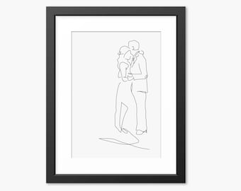 Vater-Tochter-Druck, Vater-Tochter-Geschenk, Hochzeitsgeschenk, Hochzeitsportrait, Familienportrait, Erinnerung, Line Art, Strichzeichnung, Geschenk für Papa