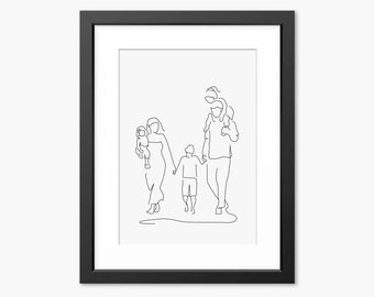 Familiendruck, Familienlinie Kunst, Familienillustration, Vatertagsdruck. Geschenk für Papa, Geschenk für Mama, Mama, Familiengeschenk, Familienporträt, Kunst