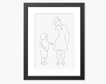 Big Sister Print, Art print, Brother and Sister Wall Art, Family Print, Line Art, Line Drawing, Gift for mom, Mum, Little Brother Gift, Love