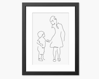 Big Sister Print, Art print, Brother and Sister Wall Art, Family Print, Line Art, Line Drawing, Gift for mom, Mum, Little Brother Gift, Love