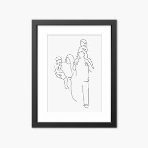 Druk liniowy, Rysunek liniowy, Druk rodzinny, Portret rodzinny, Prezent na Dzień Ojca, Prezent dla Mamy, Mama, Prezent dla Taty, Ilustracja rodzinna, Unikatowy