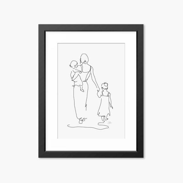 Mother and Daughters Art, Line Art, Family Print, Line Drawing, Gifts for Mom, Mum, Family Love, Personalised Print, Wall Art, Daughter