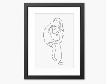 Mother and Daughter Art, Line Drawing, Line Art, Mother and Daughter Gift, Mother and Daughter Print, Gifts for her, Family Art Print, Love