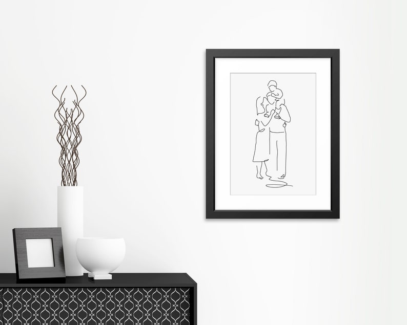 Family Line Art Family Print Mother Father Toddler Family | Etsy