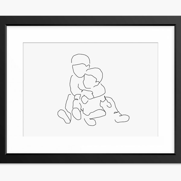 Children Art, Brothers Print, Brothers Drawing, Brothers Illustration, Line Art, Gift for Brother, New Brother Print, Sibling Print