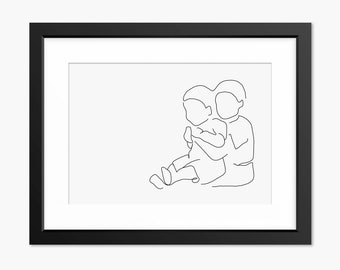 Brothers Print, New Brother Geschenk, Brother Zeichnung, Family Print, Family Drawing, Geschwister Print, Brother Art, Muttertagsgeschenk, Line Art