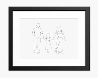 Familie Print, Familienzeichnung, Familie Illustration, Line Art, Familienportrait, Mutter und Kinder Kunst, Muttertagsdruck, Geschenk für Mama, Mama