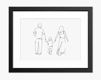 Familie Druck, Familie Linie Kunst, Familienzeichnung, Familienporträt, Familienkunst, Linie Kunst, Strichzeichnung, Muttertagsdruck, Geschenk, Wandkunst