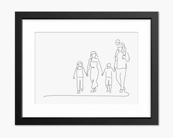Familie Print, Familie Illustration, Familienzeichnung, Familie Wandkunst, Familie Linie Kunst, Familie Linie Kunst, Familienporträt, Wandkunst, Muttertag