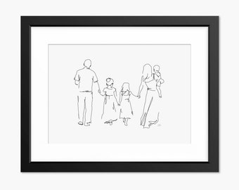 Familie Druck, Familie Linie Kunst, Familie Zeichnung, Familie Illustration, Familienporträt, Muttertag Druck, Vatertag Druck, Familie Wandkunst