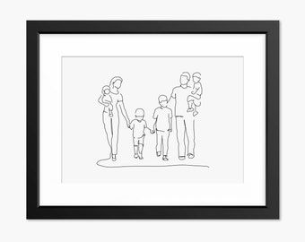 Familie Print, Familie Wandkunst, Familienzeichnung, Familienillustration, Familienportrait, Familiengeschenk, Muttertagsdruck, Vatertagsdruck, Kunst