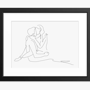Intime Kunst, Paar Kuss Line Art, Romantik Kunst, Liebe Kunstdruck, Minimalistische Paar Line Art, Linie Zeichnung Paar, Romantische Wandkunst