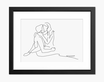 Intimate Art, Couple Kiss Line Art, Romance Art, Love Art Print, Minimalist Couple Line Art, Line Drawing Couple, Romantic Wall Art