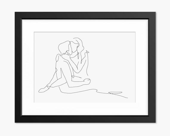 Intimate Art, Couple Kiss Line Art, Romance Art, Love Art Print ...