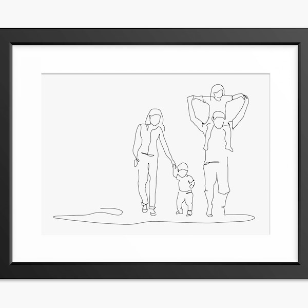 Family Print, Family Line Art, Family Illustration, Family Portrait, Mothers Day Gift, Family Gift, Wall Art, Line Drawing, Fathers Day Art