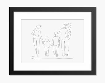 Muttertag Print, Muttertagsgeschenk, Familie Wandkunst, Familienportrait, Familienillustration, Linie Kunst, Linie Zeichnung, Familiengeschenk, Liebe Print