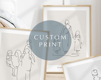 Stampa personalizzata per la famiglia, stampa personalizzata per la festa della mamma, stampa personalizzata disegnata a mano, stampa di ritratto personalizzata per lei, regalo di ritratto di famiglia, disegno