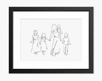 Mama Geburtstagsgeschenk, Mutter und Kinder Druck, Muttertag Druck, Mutter und Kinder Illustration, Mutter und Kinder Zeichnung, Illustration, Kunst