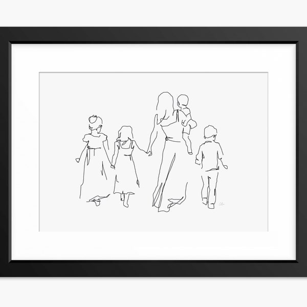 Mum Birthday Gift,Mother and Children Print,Mothers Day Print,Mother and Children Illustration,Mother and Children Drawing,Illustration, Art