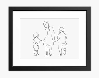 Children Print, Big Sister Print, Gift, Family Print, Brother Print, Gifts for mum, Mom, Sibling Print, Family Art, Line Art, Line Drawing