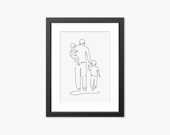 Father and Children Print, Fathers Day Print, Father Gift, Family Print, Line Art, Family Portrait, Family Drawing, Family Illustration