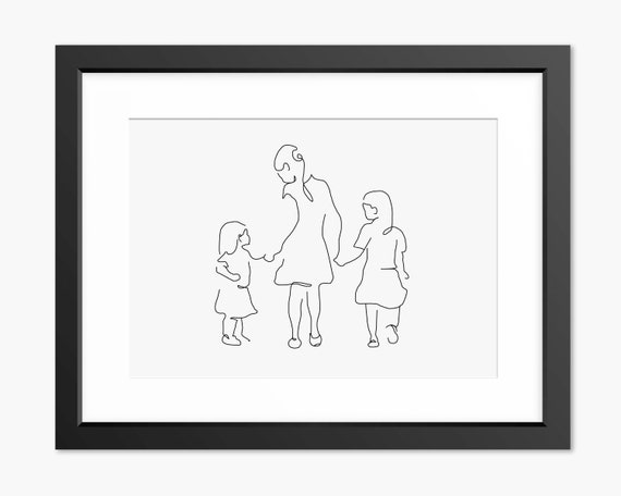 Family Line Art, Family Drawing, Family Illustration, Sister Gift, Line Art, Family Wall Art, Gift for Mum, Mom, Mothers Day Gift, Wall Art