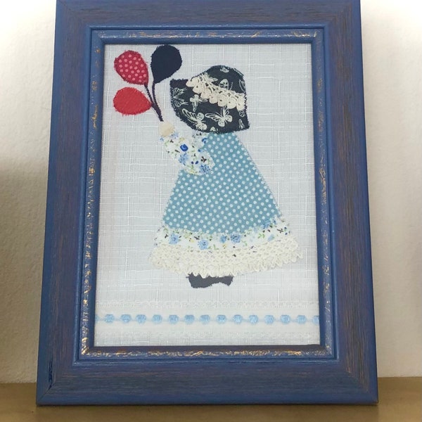 Handgefertigtes Patchwork Bild "Mädchen mit Luftballons" im Bilderrahmen