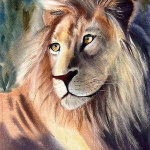 A3 Lion Watercolor Painting: Handmade African Wildlife Art