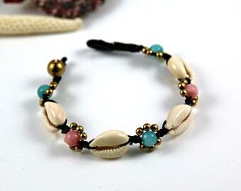 Cowrie sea shell with pastel beads beach bracelet