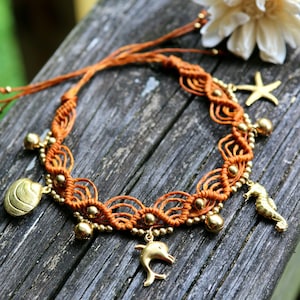 Sea life charms, Brass Beads and Jingle Bells Wavy Beach Bohemian/ Hippie Ankle Bracelet