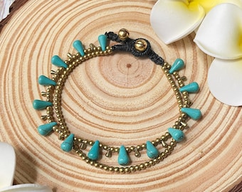 Tropfen Howlith Perlen Lagen Boho/ Hippie Frauen Fußkettchen