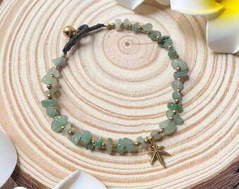 Marijuana anklet with brass beads and gemstone stone nugget beads